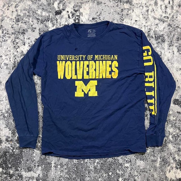 Y2K‎ Michigan Wolverines Distressed Long Sleeve Tee - Picture 1 of 4